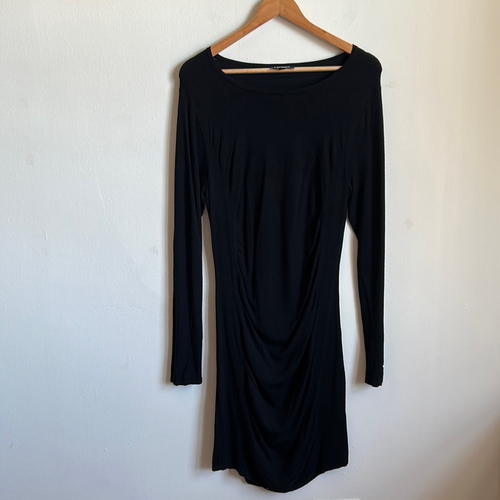 EXPRESS Women's Long Sleeve Black Knit Sweater Sheath Ruched Dress Size Large